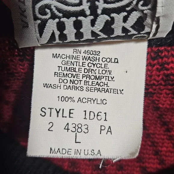 Womens L Made In USA 100% Acrylic Sweater Button Front Cardigan Vintage Red Blk - Picture 4 of 8